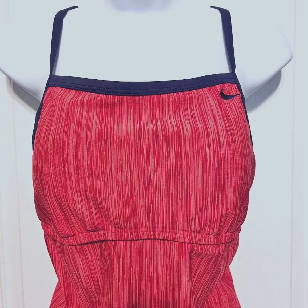 Nike Razorback Women's One Piece Swimsuit-Coral/Red/Navy Blue-Size Large-Beach